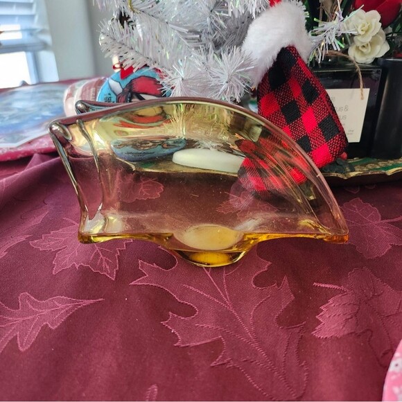 Vintage Mid Century Modern Amber Glass Sleek Napkin / Mail Holder Tiara - Picture 3 of 7